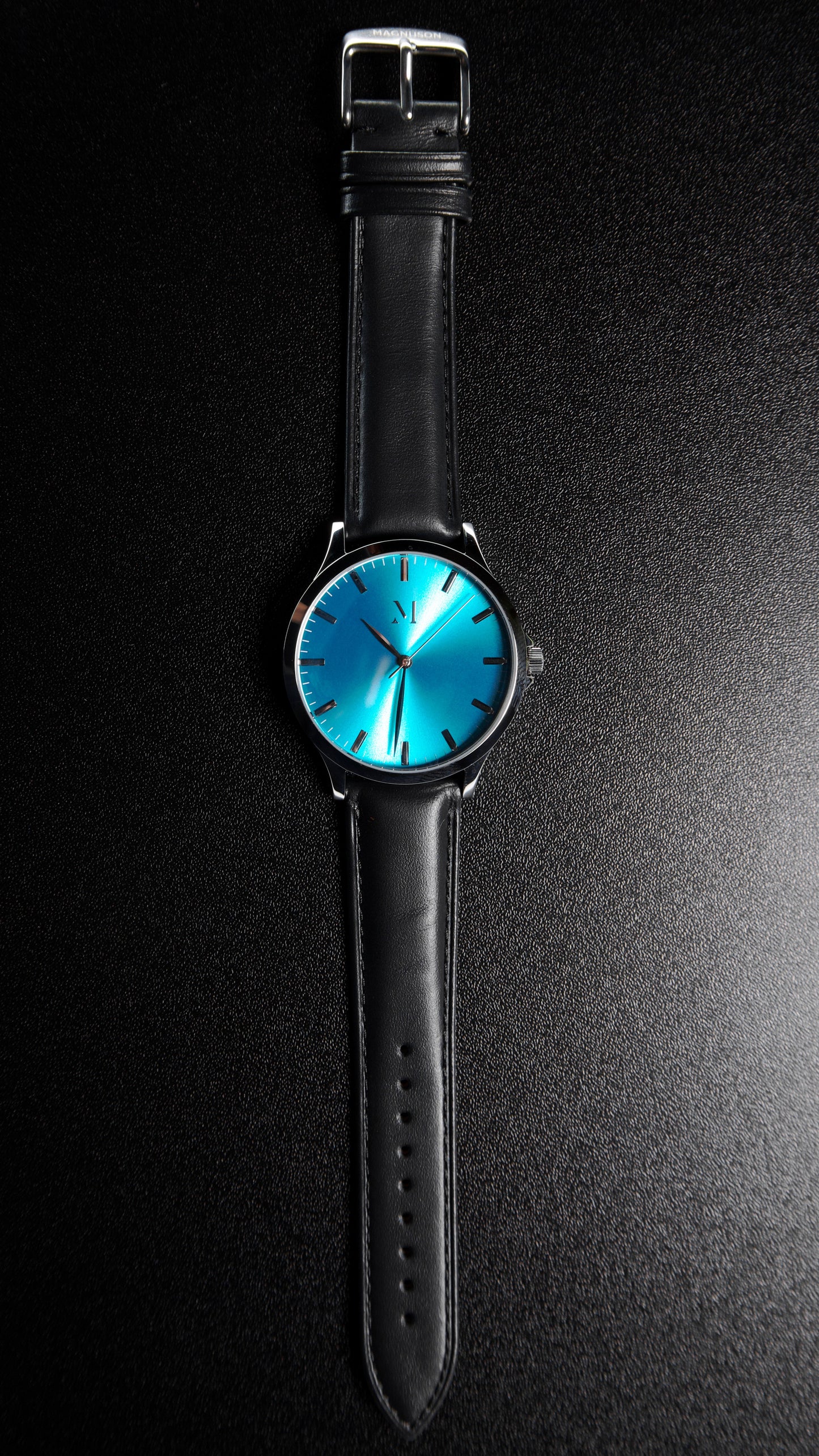 Silver and Turquoise with Black Leather Band