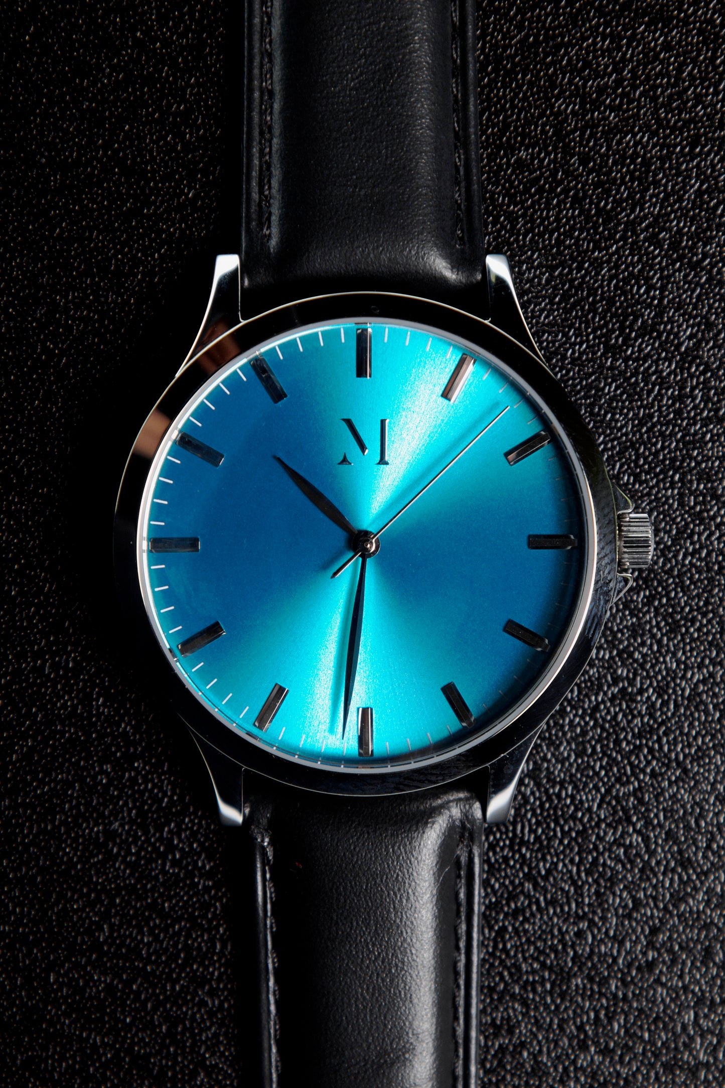 Silver and Turquoise with Black Leather Band