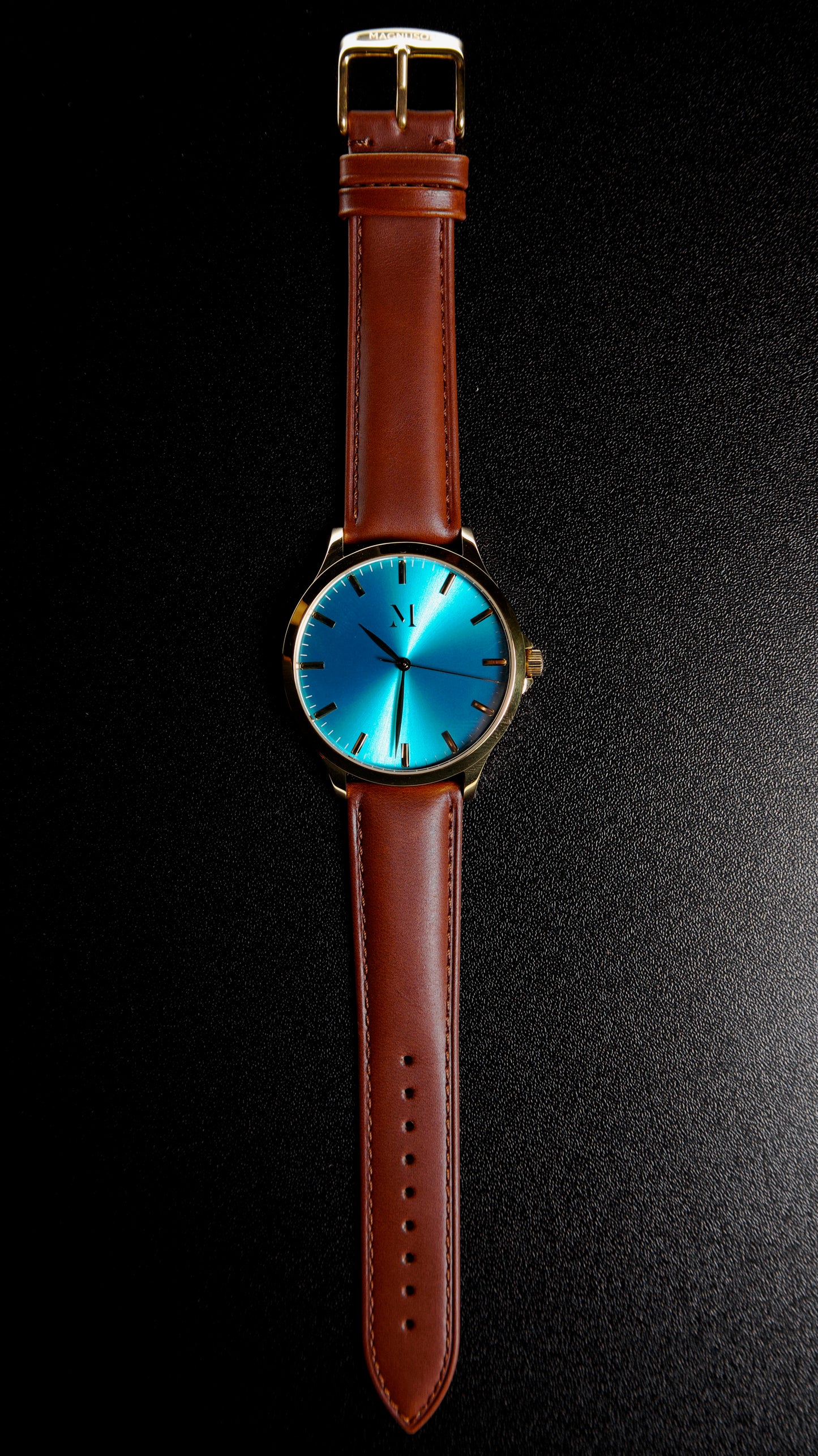 Gold and Turquoise with Brown Leather Band