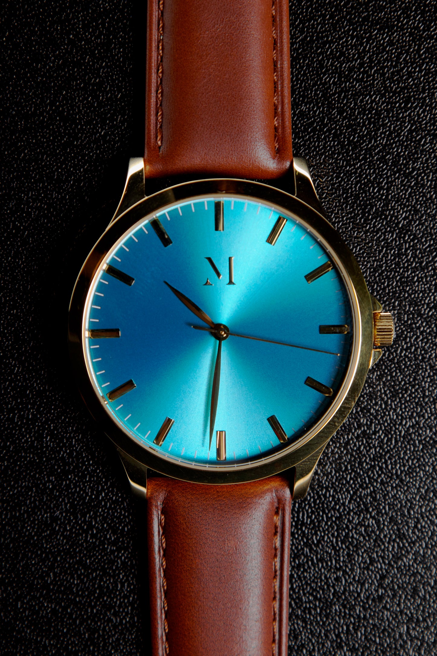 Gold and Turquoise with Brown Leather Band