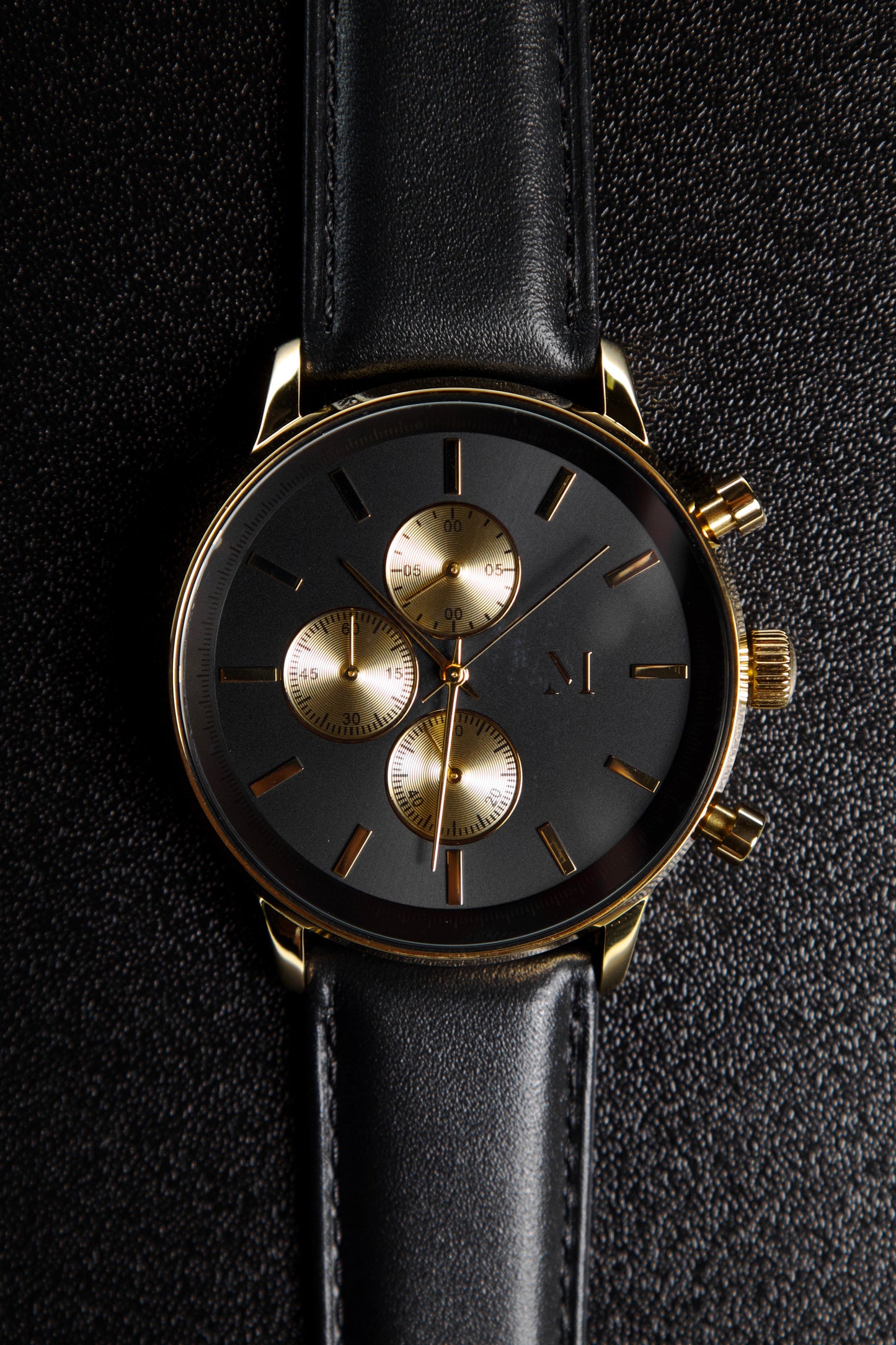 Gold and Black with Black Leather Band